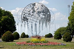 Unisphere in Flushing Meadows – Corona Park, iconic of Queens, the most ethnically diverse U.S. county and a borough of New York[129][130]