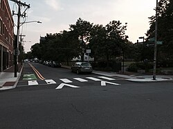 Contra flow bike lane in Cambridge, Massachusetts