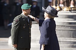 Accolade performed by Queen Beatrix of the Netherlands during the Military Order of William ceremony of Marco Kroon in 2009