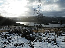 Loch Moy where Moy Castle, the original seat of the chiefs of Clan Mackintosh was placed on an island in the loch. (Not to be confused with another Moy Castle at Lochbuie, Mull that was the seat of the Clan Maclaine of Lochbuie).