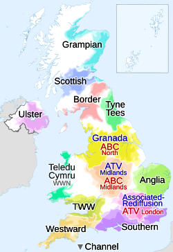 The ITV network in 1962, after all regional companies had begun broadcasting