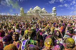 Holi being celebrated at the Sri Sri Radha Krishna Temple in Utah, United States