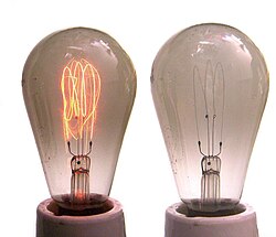 Carbon filament lamps, showing darkening of bulb