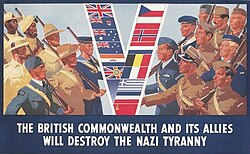 A poster from the Second World War, depicting soldiers from Britain, Canada, Australia, New Zealand, the Colony of Southern Rhodesia, South Africa and the British Raj