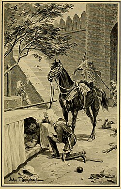 Lieutenant Frederick Roberts finding the mortally wounded General Nicholson by the Kashmir Gate during the Siege of Delhi.