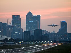 A plane taking off from London City Airport. London's airports make it the city with the busiest airport system in the world.