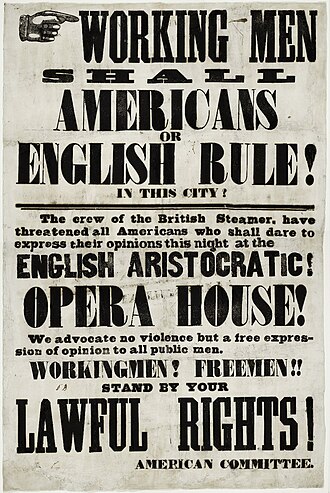 A handbill, produced by Ned Buntline and the American Committee handed out prior to the Astor Place riot.
