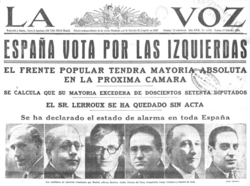 Image from the newspaper La Voz (The Voice) showing the leaders of the popular front elected in the Madrid constituency.