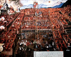 Painting of Cusco during the earthquake in 1650.
