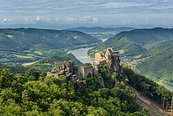 The ruins of Aggstein Castle above the Danube