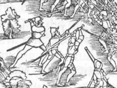1548 depiction of a zweihänder used against pikes in the Battle of Kappel