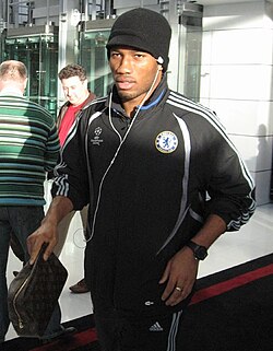 Drogba with Chelsea in February 2007 prior to a UEFA Champions League game with FC Porto