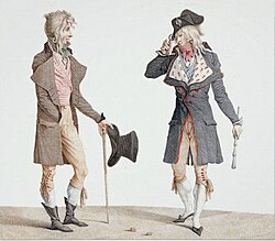 Carle Vernet's 1796 painting showing two decadent French "Incredibles" greeting each other, one with what appears to be a top hat.