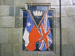 British and Chilean flags in a monument. British Chileans form a sizable population of Antofagasta.