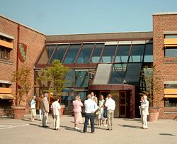People leaving the town hall of Høje-Taastrup, Denmark following a civil marriage