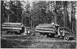Moreland trucks with solid tires on Moses Mountain in the 1920s