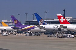Variety of commercial airliners at Tokyo Narita Airport