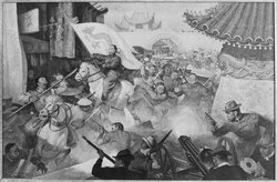 US Marines fight rebellious Boxers outside Beijing Legation Quarter, 1900 – copy of painting by Sergeant John Clymer