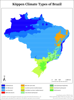 Brazil map of Köppen climate classification zones