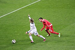 Modrić converting a build-up play against Sevilla in 2013