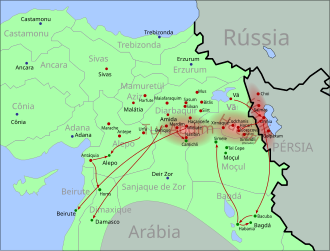 A map depicting Assyrian relocation after Seyfo in 1914