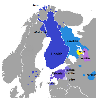 Geographical distribution of Finnic languages.