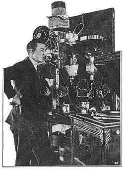 Charles Logwood broadcasting at 2XG in New York City in 1916.[7]