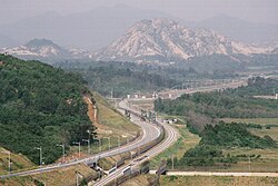 The Donghae Bukbu Line on Korea's east coast. The road and rail link was built for South Koreans visiting the Mount Kumgang Tourist Region in the North.
