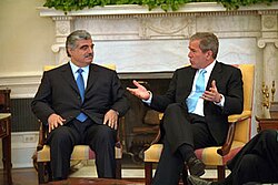U.S. President George W. Bush and Hariri meeting in the White House