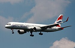 An OpenSkies Boeing 757-200 landing at Frankfurt Airport