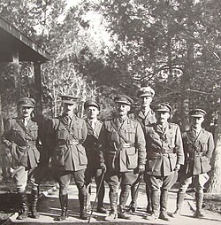 General Shea, with cane, and staff members at the surrender of Jerusalem. (9 December 1917)