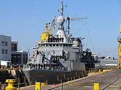ARA La Argentina, docked at Puerto Belgrano.