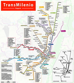Map of the TransMilenio system