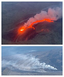 Litli-Hrútur (Fagradalsfjall) eruption 2023. View from an aeroplane