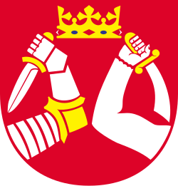 Two arms holding swords in the coat of arms of North Karelia