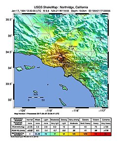 Northridge earthquake shake map