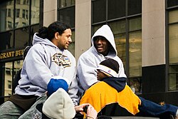 Steelers defenders Troy Polamalu (left) and Ryan Clark (right) at the Super Bowl XLIII victory parade in Pittsburgh.