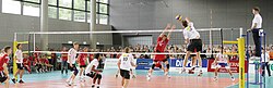 White is on the attack while red attempts to block.