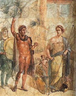 A mural in Pompeii, depicting the marriage of Alexander to Stateira in 324 BC; the couple is apparently dressed as Ares and Aphrodite.