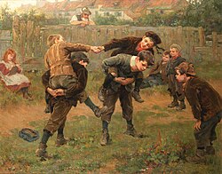 Ralph Hedley The Tournament (1898) Children adapting a courtly entertainment