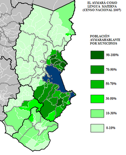 Distribution of the Aymara language within three southern departments in Peru: Puno, Moquegua, Tacna.