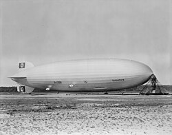 LZ 129 Hindenburg at Lakehurst Naval Air Station, 1936.