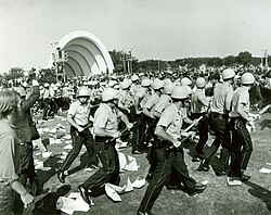 Police and protesters at the 1968 Democratic National Convention in Chicago.
