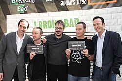 From left to right: Josh Sapan (AMC president and CEO), Aaron Paul (Jesse Pinkman), Vince Gilligan (creator), Bryan Cranston (Walter White) and Charlie Collier (President, general manager)