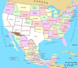 Map of the Mexican Cession, with the white representing the territory the United States received from Mexico (plus land ceded to the Republic of Texas) after the Mexican–American War. Well over half of Colorado was received from this treaty.