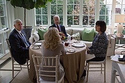 Pence with her husband, Vice President-elect and Outgoing Vice President, Joe Biden and outgoing Second lady, Jill Biden having lunch