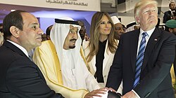 Egyptian President Abdel Fattah el-Sisi with King Salman, U.S. President Donald Trump and First Lady Melania participating in the inaugural opening of the Global Center to Combat Extremism, Sunday, May 21, 2017