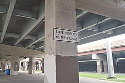 Sign denoting state property at a highway right of way in Chicago, Illinois, United States