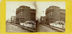 Stereographic view by Theodore Lilienthal, dated 1865–1875: "Corner view of Mechanics Institute in 100 block University Place" (Historic New Orleans Collection 1988.134.19)