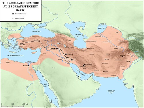 The Achaemenid Empire at its greatest extent c. 500 BC